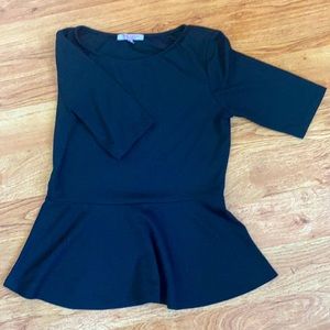 3/4 Sleeve Black Peplum Top